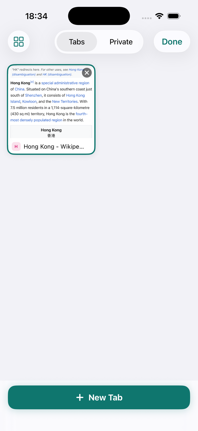 Tabs, groups and private browsing